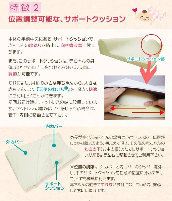 位置調節が可能なサポートクッション